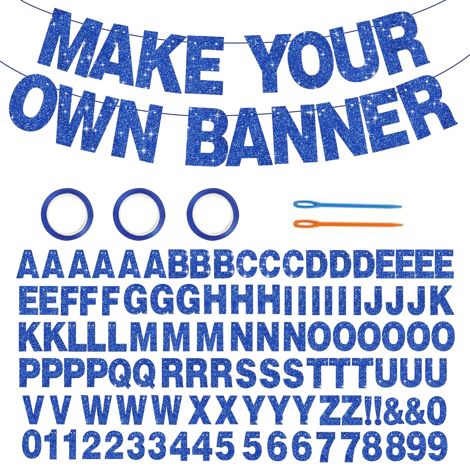 116 Custom Banners with Sparkling Letters DIY Personalized and Reusable Birthday Welcome Home Wedding Party Decoration (Royal blue) — image 1