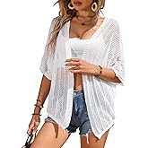 Women Crochet Cardigan Lightweight Thin Short Sleeve Casual Open Front Cardigan Cover