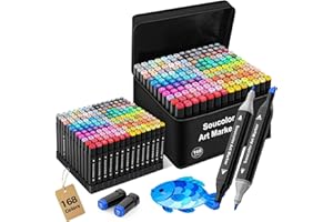 Soucolor Alcohol Markers 168 Colors with Case & Holders, Dual Tips Chisel & Fine Art Markers for Adult Coloring Kids Drawing, Artist Markers Art Supplies for Blending Sketching