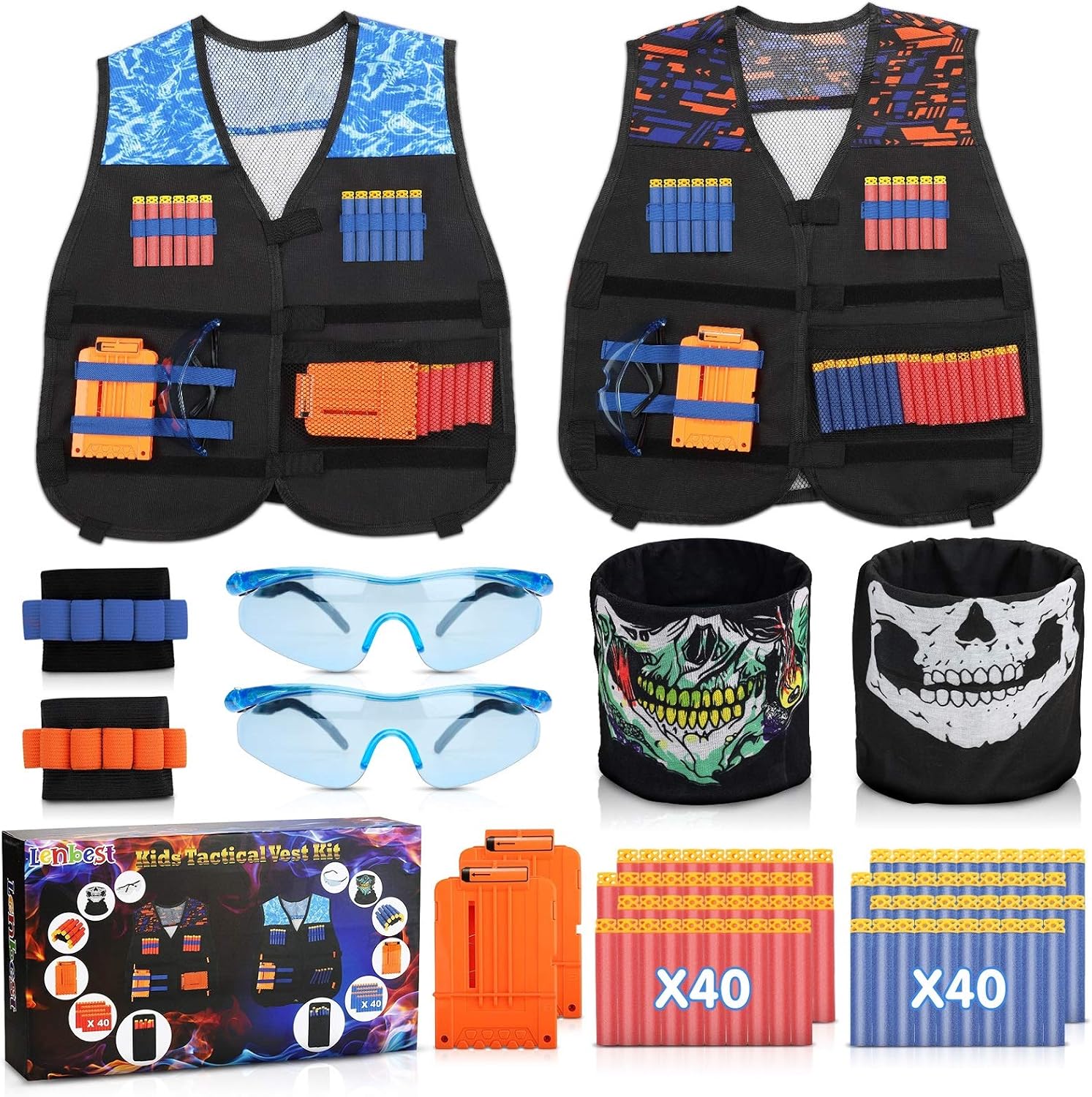 Esnow Gilet Tactique Nerf N-Strike Elite – Kit Complet : Veste, 2 Chargeurs, 40 Fléchettes, Lunettes, Masque – Jeu De Combat