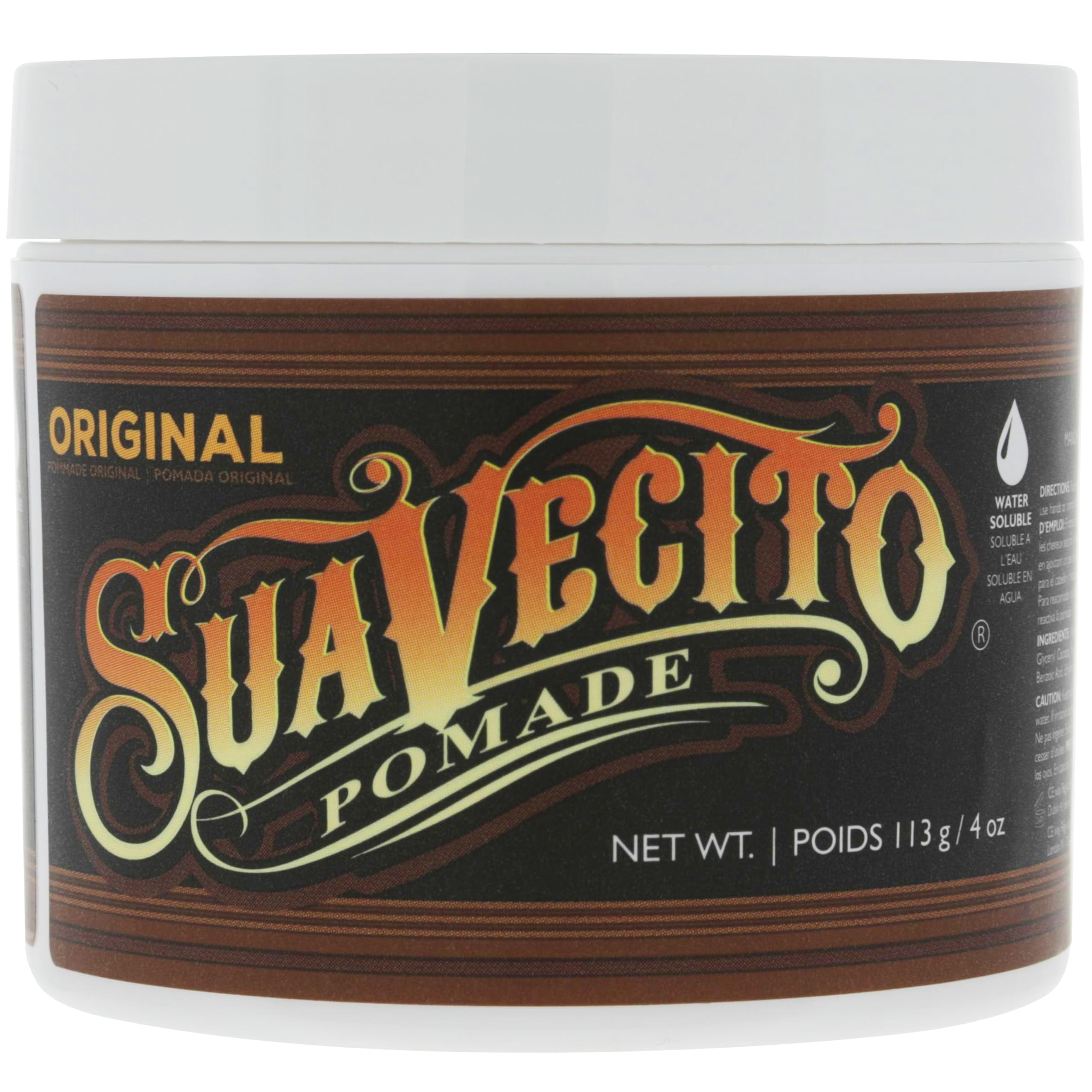 Suavecito Pomade Original Hold, Medium Hold Hair Pomade For Men, Medium Shine Water Based Wax, Easy To Wash Out, All Day Hold For All Hairstyles, 4oz/113g