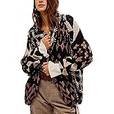 SKIKYAN Women Fall Sweater Cardigans Graphic Button Down Collar Knitwear Long Sleeve Oversized Y2K Print Coats