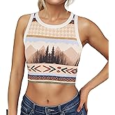 Women's Vintage Tank Tops Built-in Bra Tribal Print Graphics Tanks 2025 Summer Sleeveless Crop Top