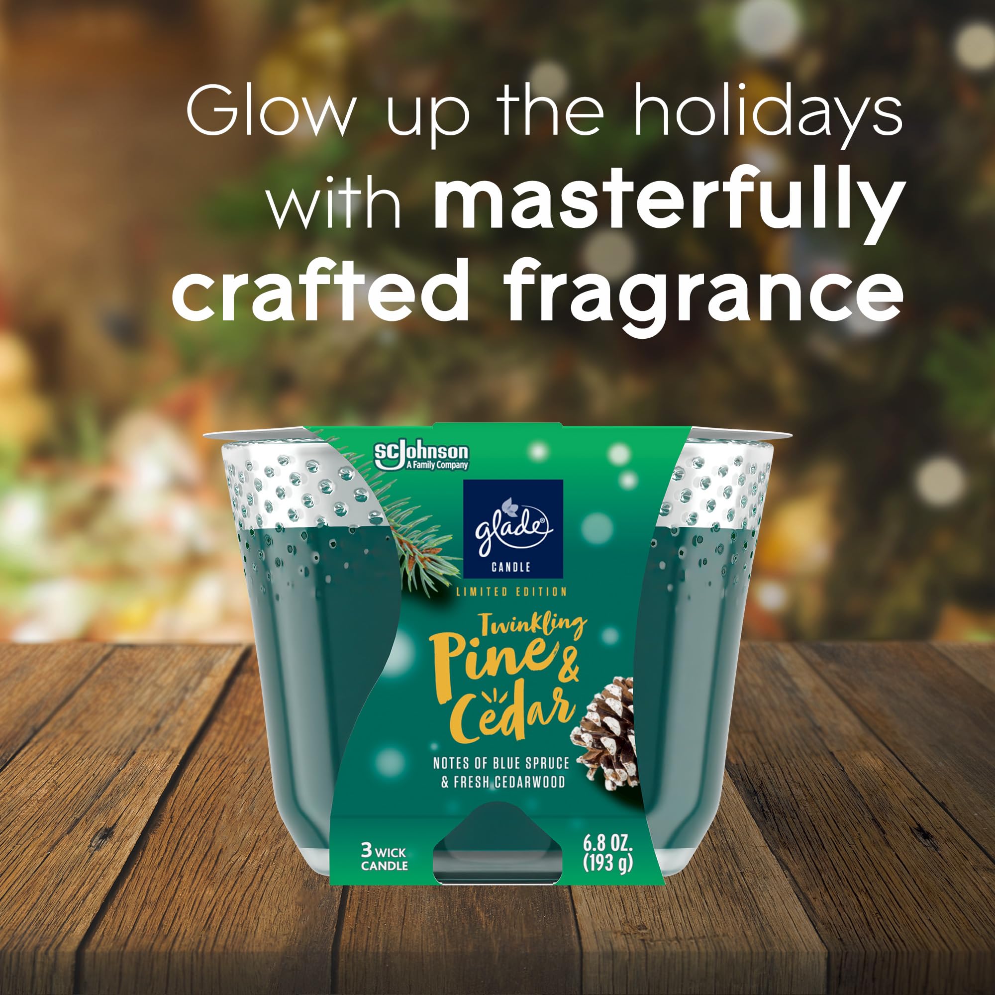 Candle Twinkling Pine & Cedar, Fragrance Candle Infused with Essential Oils, Air Freshener Candle, Limited Edition Scent, 3-Wick Candle, 6.8 Oz, 3 Count