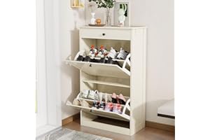 FTZxHKLX Shoe Cabinet with 2 Flip Drawers, Slim Freestanding Hidden Shoe Organizer with Drawer, Pet-Proof Shoe Storage Cabinet for Entryway Living Room Behind The Door, Light Oak