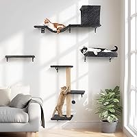 FUKUMARU Cat Wall Shelves, Stable & Safe 4 in 1 Cat Furniture Set, Wooden Climbing Wall with Scratching Post for 16 Inch Dryw