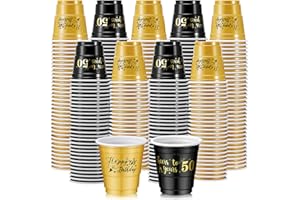 Ziliny 100 Pcs 50th Birthday Plastic Shot Glasses 2 oz Cheers to 50 Years Disposable Cups Bulk for Women Men Happy Birthday Anniversary Wedding Party Decorations Favors