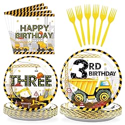 96 Pcs Construction 3rd Birthday Party Supplies