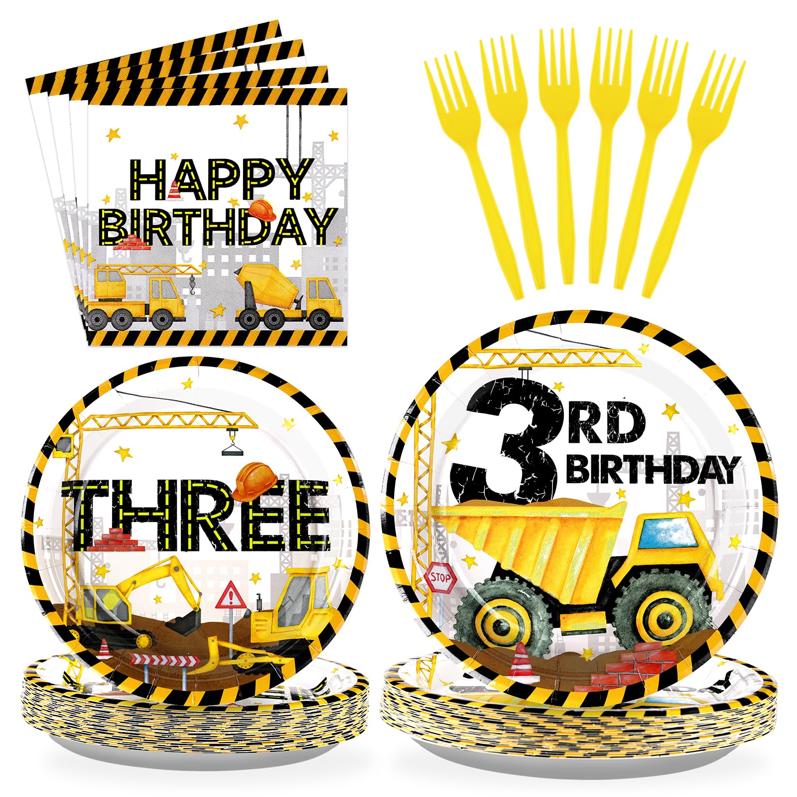 96 Pcs Construction 3rd Birthday Party Supplies