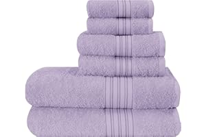 BOUTIQUO 6 Pack Cotton Towel Set, Contains 2 Bath Towels 28x55 inch, 2 Hand Towels 16x24 inch & 2 Wash Coths 12x12 inch, Ideal Everyday use, Ultra Soft Compact & Lightweight - Purple