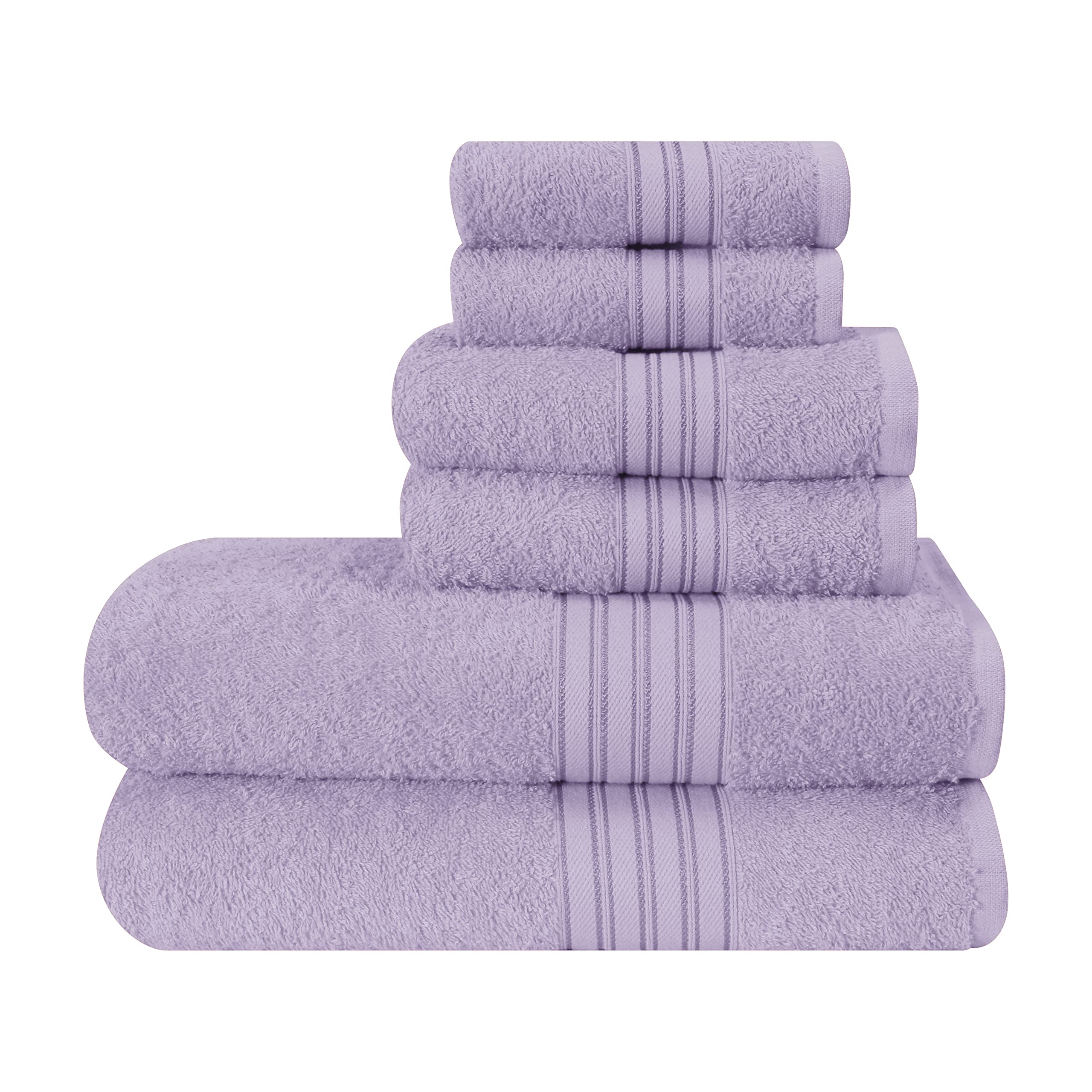 Photo 1 of BOUTIQUO 6 Pack Cotton Towel Set, Contains 2 Bath Towels 28x55 inch, 2 Hand Towels 16x24 inch & 2 Wash Coths 12x12 inch, Ideal Everyday use, Ultra Soft Compact & Lightweight - Purple