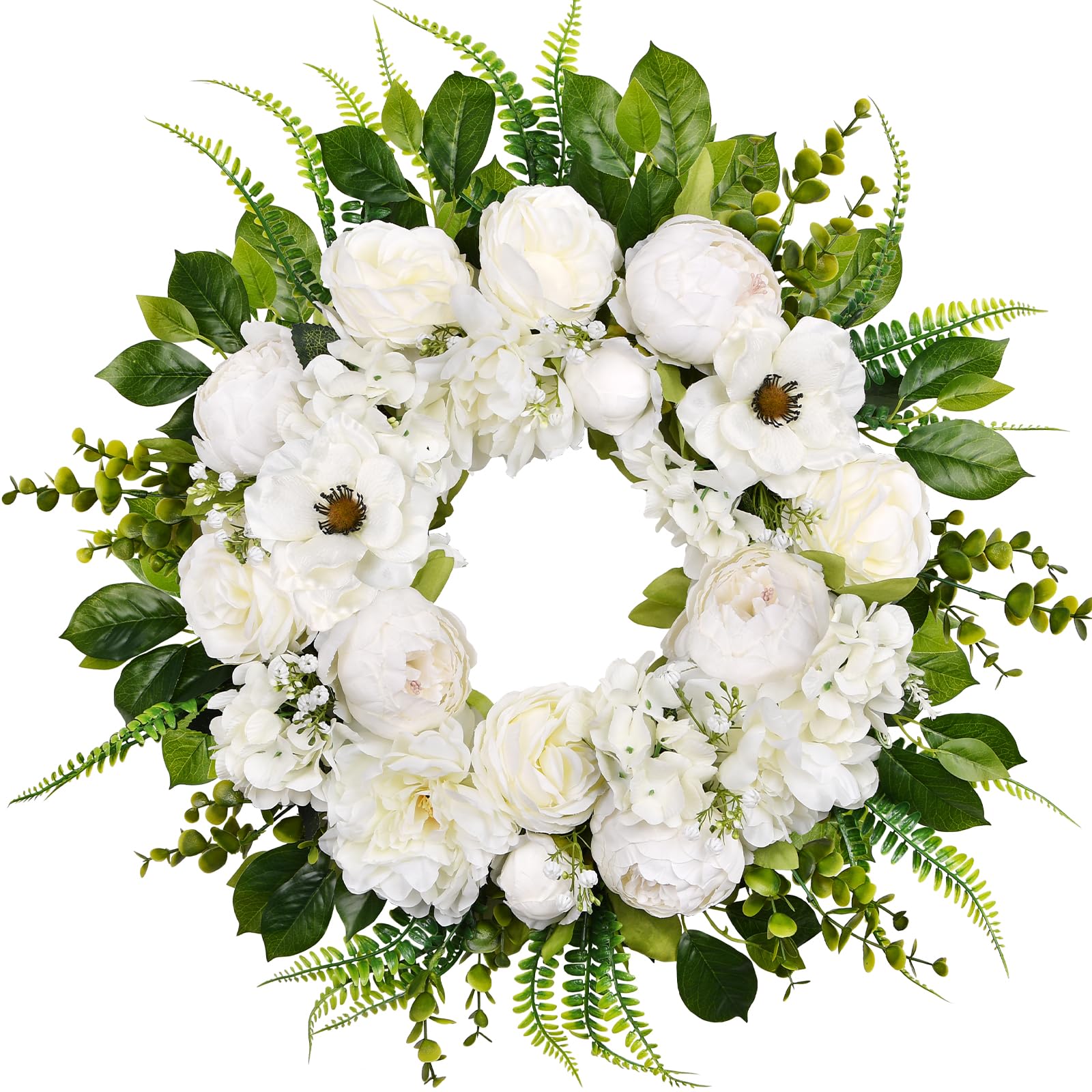Photo 1 of Covanm Artificial Spring Wreath 20 Inch Summer Wreaths for Front Door Faux Floral Peony Wreath with Rose Lotus Hydrangea Green Eucalyptus for Outside All Seasons Window Wall Indoor Decor