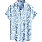AOTIK Mens Hawaiian Shirt Short Sleeve Button Down Cotton Floral Shirts Casual Tropical Beach Summer Shirts