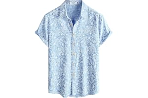 AOTIK Mens Hawaiian Shirt Short Sleeve Button Down Cotton Floral Shirts Casual Tropical Beach Summer Shirts