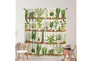 Yilinata Cactus Window Curtains for Kids Girls Green Spring Curtain for Baby Living Room Bedroom Nursery Toddler Home Rod Pocket Drapes Decor Durable Fabric 84 in x 84 in