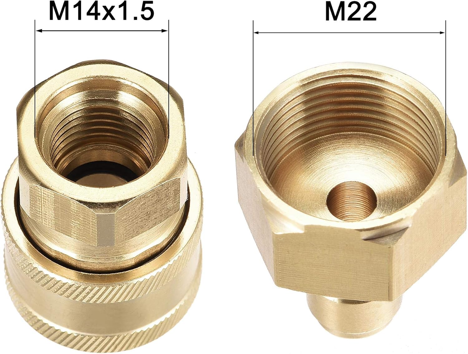 sourcing map Garden Hose Brass Quick Connect Set Fittings M22x1.5 & M14x1.5 Female Thread Water Hose Connectors Pressure Washer Adapter Quick Disconnect Kit - Image 4