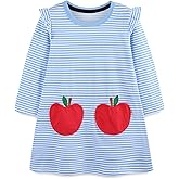 FreeLu Girls Cartoon Casual Dress Toddler Jersey Cotton Party Dresses Applique Embroidery Longsleeve T-Shirt Clothes