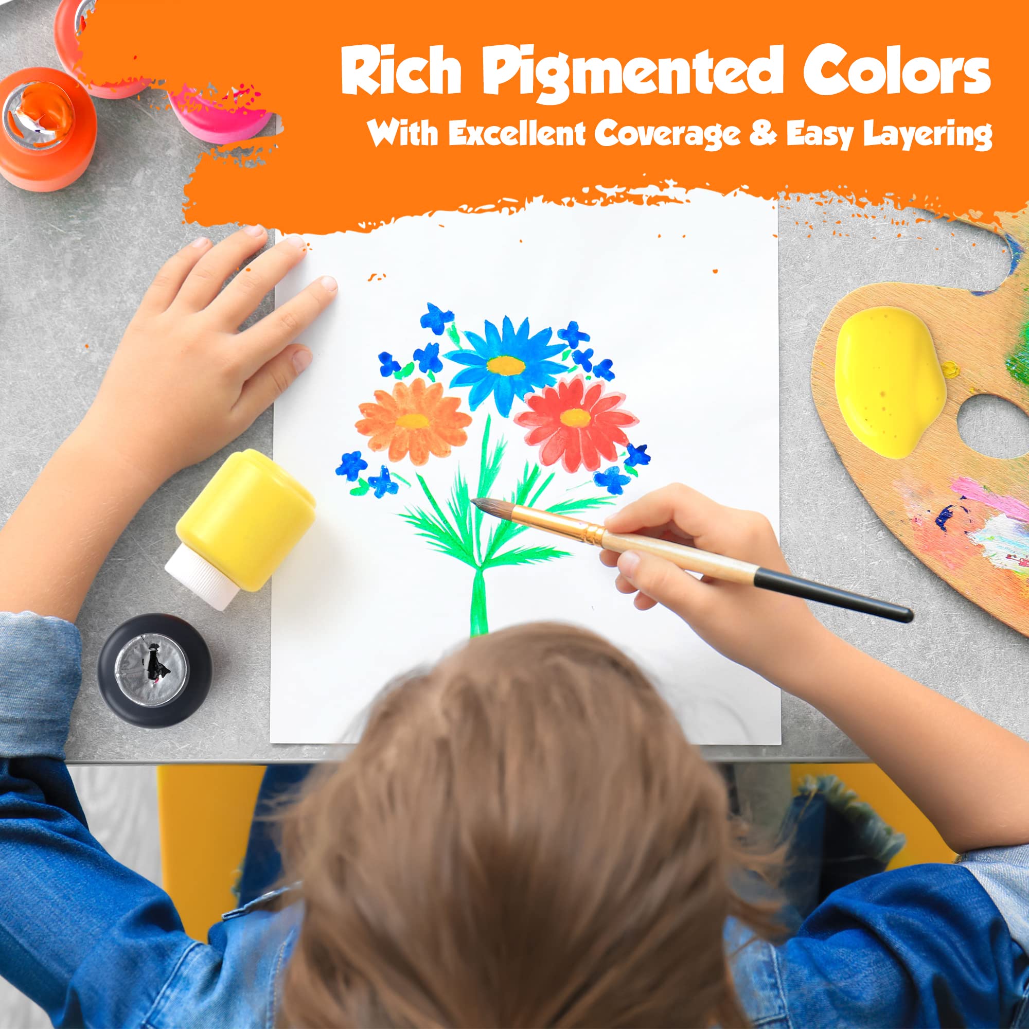 Kids Painting Set, Washable Paint for Kids 12 Colors, Non Toxic Tempera Paint 2 oz Each, Paints for Toddlers Art, Craft, School and Home Finger Paints Projects