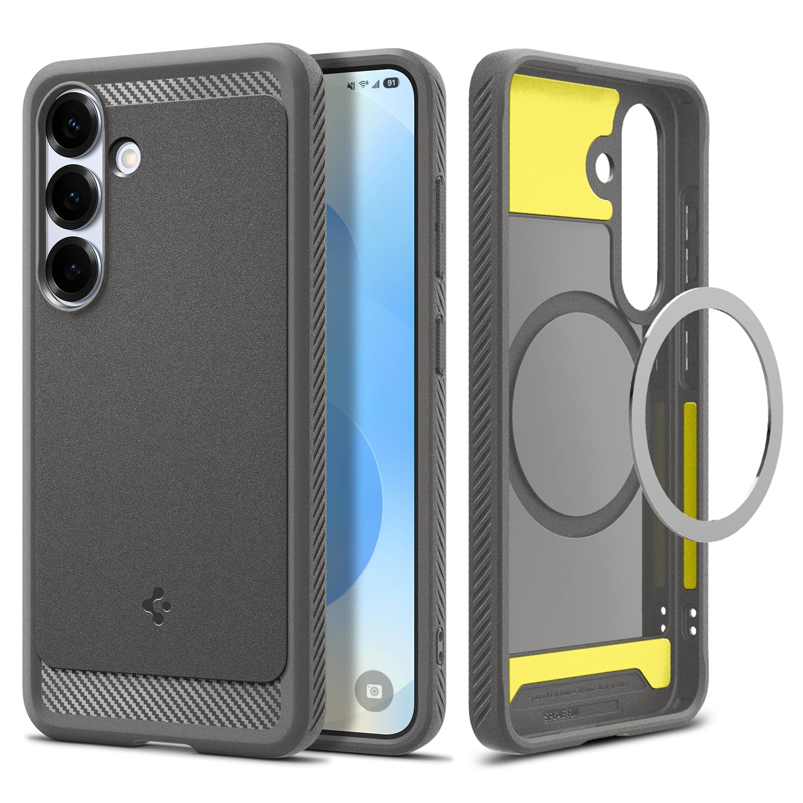 Spigen Rugged Armor MagFit diseñado para funda Galaxy S25 [carga inalámbrica rápida/imán para Galaxy] (2025) - Gris mármol