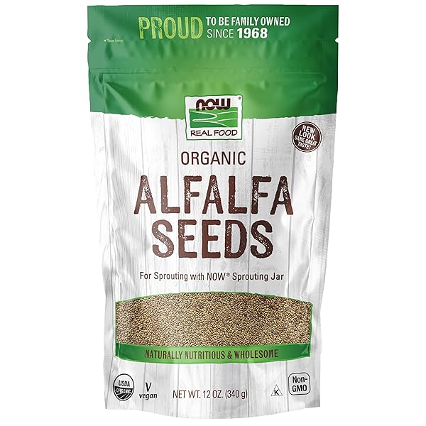 NOW FOODS, ORGANIC ALFALFA SEEDS FOR SPROUTING, GROWN IN THE USA, CERTIFIED NON-GMO, 12-OUNCE (PACKAGING MAY VARY)