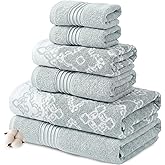 Modern Threads Charlize 6-Piece 100% Cotton Towel Set – Reversible Yarn Dyed Jacquard & Solid – Includes 2 Bath Towels, 2 Hand Towels, 2 Washcloths – Absorbent, Quick Dry, Soft & Durable – Sage Green