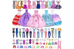 ACEHOME 50 Pcs Doll Clothes Outfit for 11.5 Inch Doll, Doll Accessories Collection with 3 Princess Dresses+10 Dressest+6 Tops+6 Pants+5 Bikinis+5 Accessories+5 Bags+10 Shoes(Random Style)
