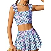 Arshiner Girls Swimsuit 3 Piece Bathing Suits Cute Bikini Tankini Sets Teen Ruffle Swimwear with Cover Up Skirt