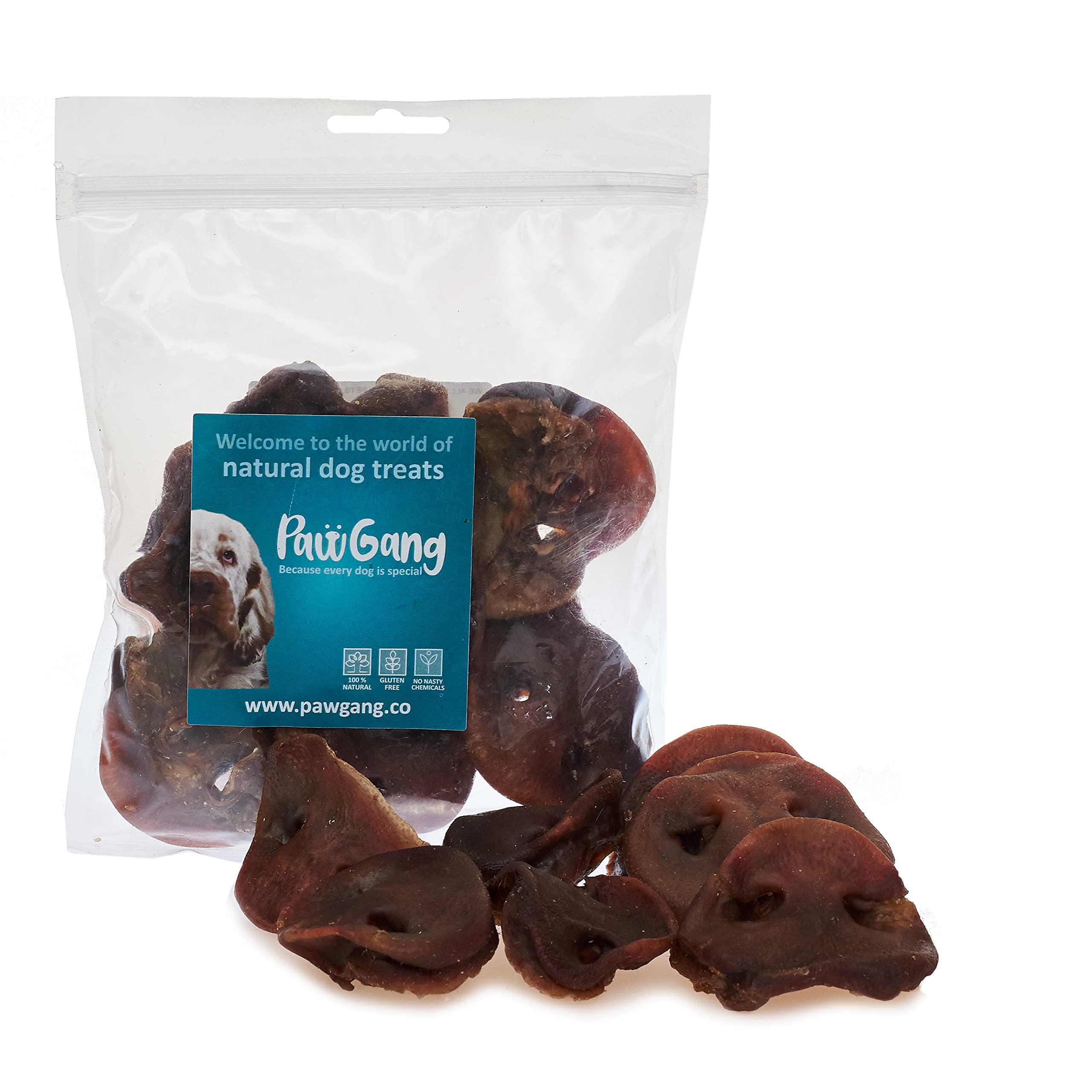 PawGang - Pig Snouts Noses 200g - 100% Natural Treats for Dogs Puppies Young Adult Old Small and Large Dog - Air Dried Chews Snacks - Healthy Hypoallergenic - Low Fat Grain Free - BARF Raw