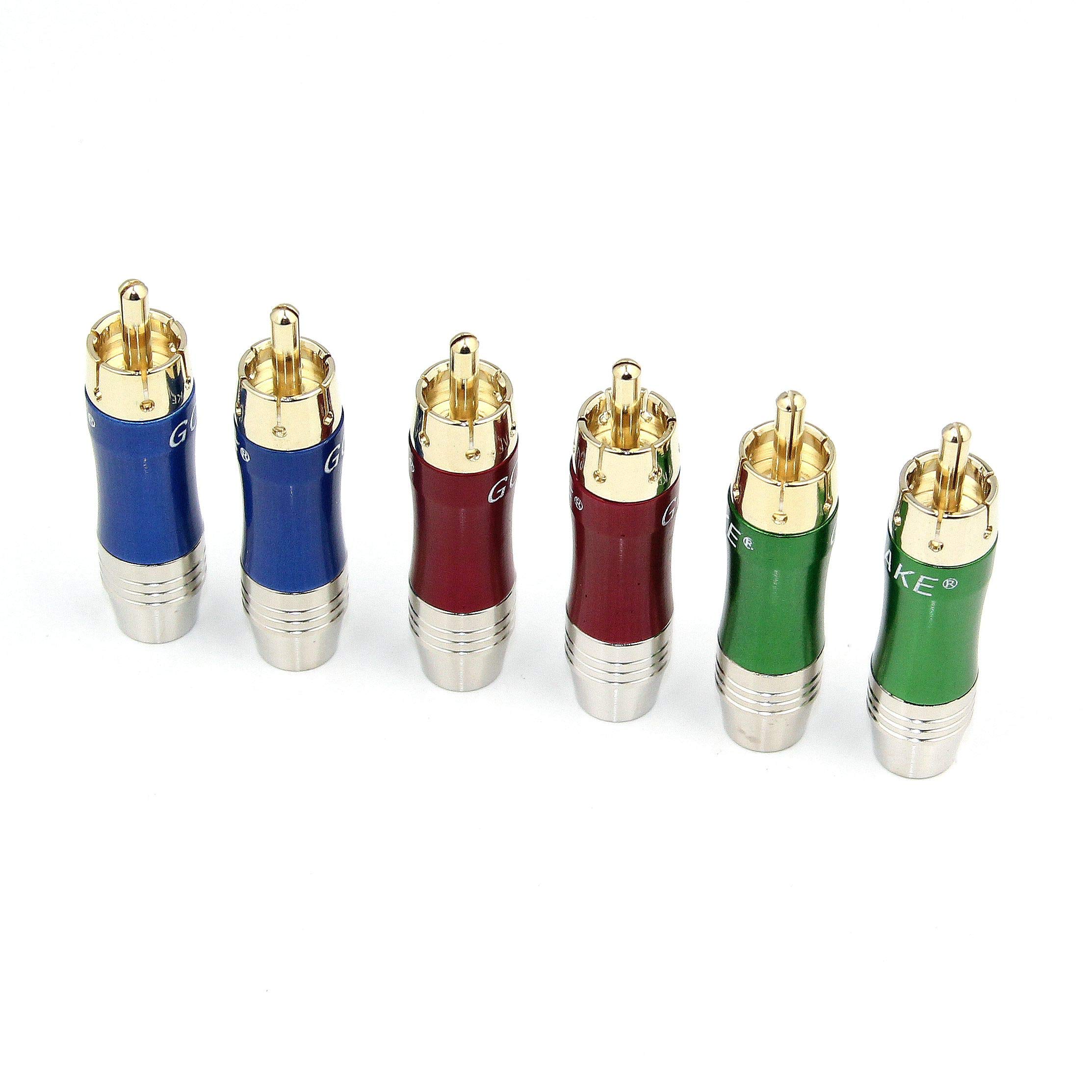 6 pcs (3 Colours Combo) Gold Plated Phono RCA Male Soldering Solder Audio Video Terminal Plugs Connectors