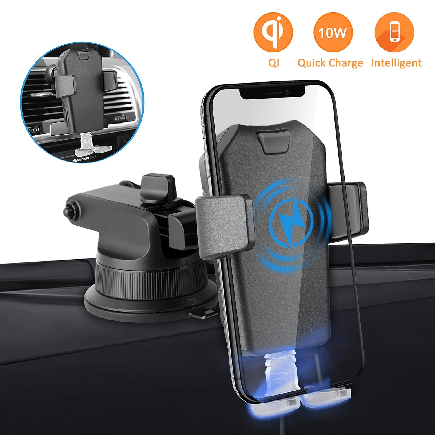 Wireless Car Charger Mount, SendowTek Auto Clamping 10W/7.5W Qi Fast Charging Car Phone Holder Windshield Dashboard Air Vent Car Mount Compatible with Phone Xs/Xs Max/8 Plus/8, Samsung S10+ S10 S9