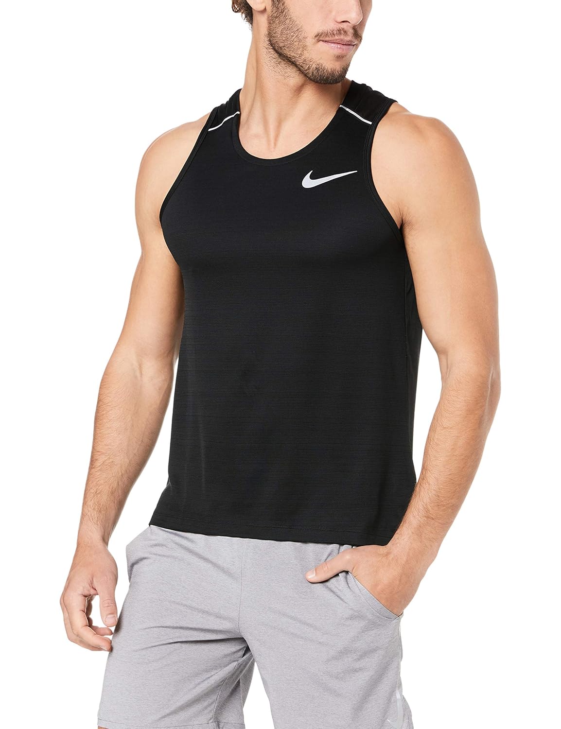 Black Black Reflective Silver Nike Mens Dri Fit Miler Tank S Tops Tees Sports Outdoors
