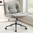 DUMOS Criss Cross Chair with Wheels, Legged Office Armless Wide Seat, Adjustable Swivel Leather Task Vanity Home Office Desk Seating for Bedroom Dorm Student