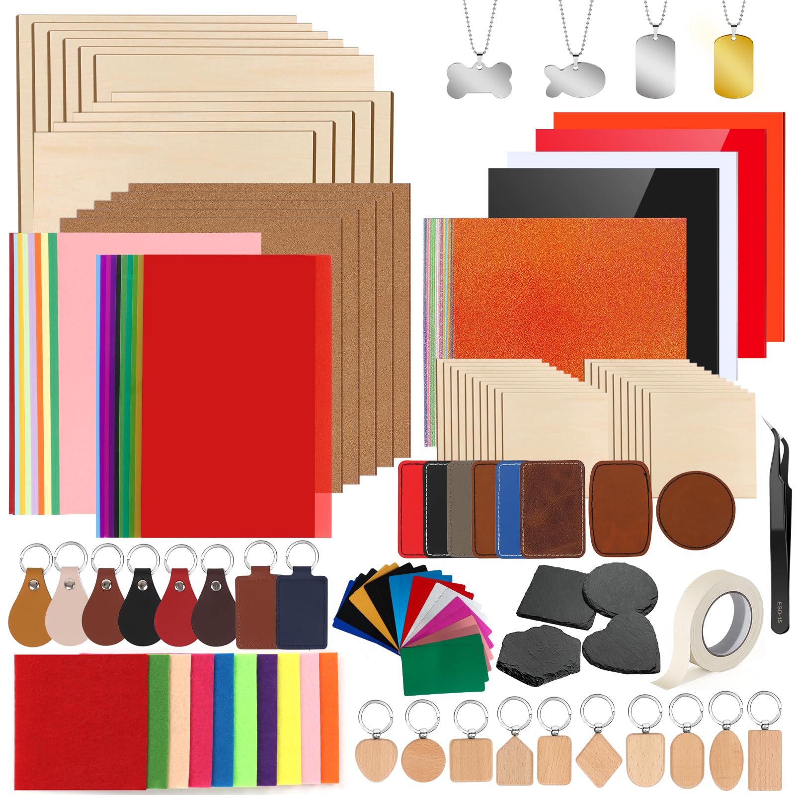 Photo 1 of Adrattnay Laser Material Explore Kit, 170PCS Laser Engraving Material for Laser Crafting,17 Kinds Laser Engraver Blanks Includes Basswood, Birch, Acrylic, Leather, Metal for Laser Engraver