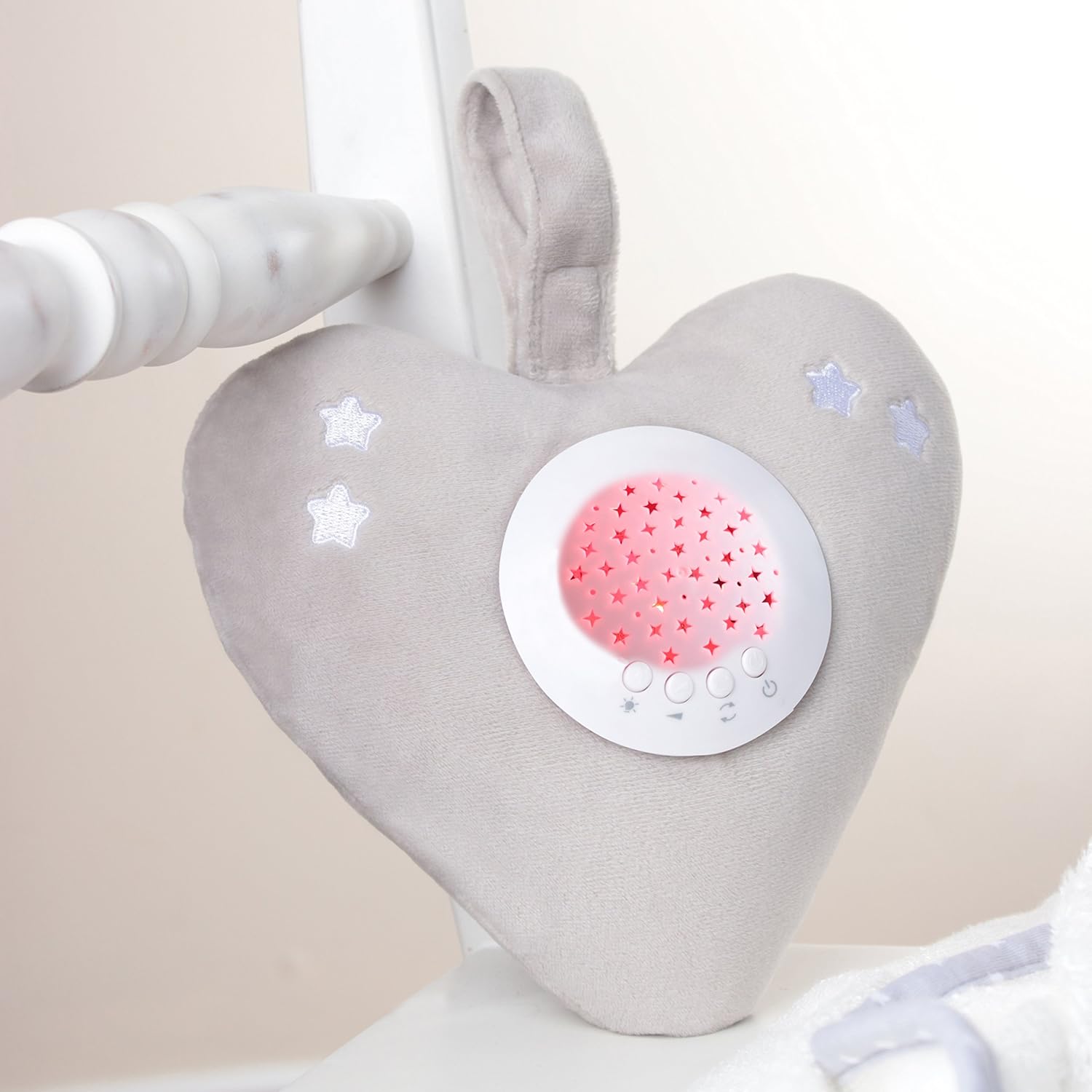 Grey Heart Twinkle Light BedTime Soother Night Light with White Noise
