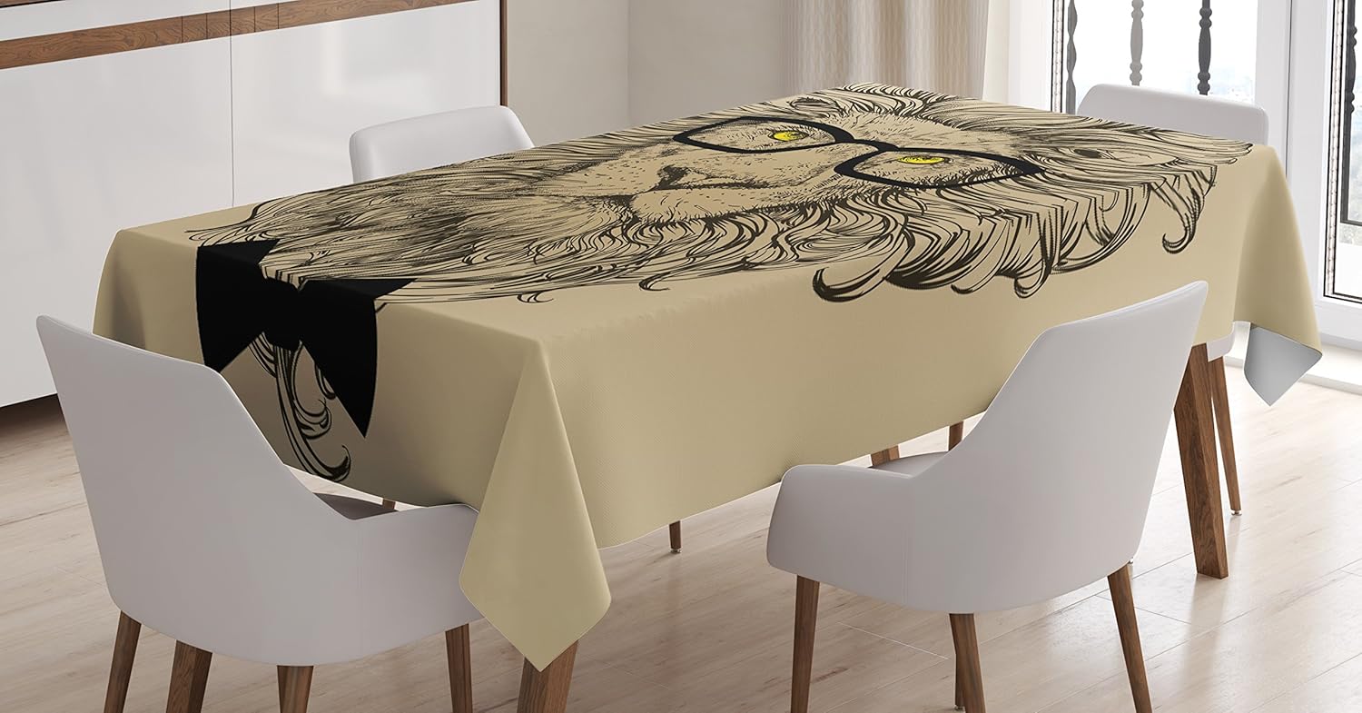 Amazon Com Ambesonne Indie Tablecloth Lion Character Portrait With Glasses And Bowtie Hipster Smart Cool Dandy Rectangular Table Cover For Dining Room Kitchen Decor 60 X 90 Sand Brown Black Yellow Home