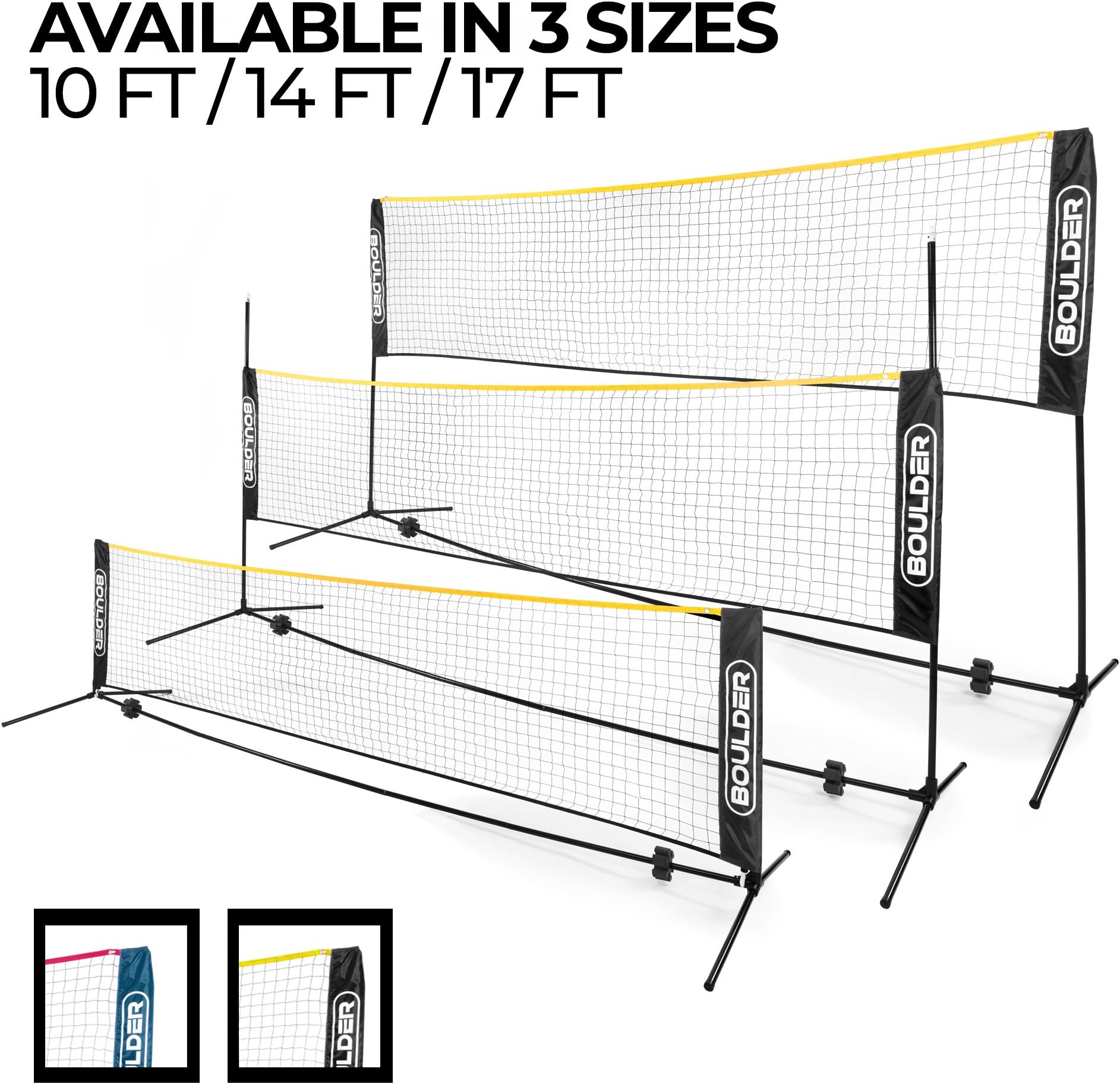 Boulder Portable Badminton Net Set - Net for Tennis, Soccer Tennis, Pickleball, Kids Volleyball - Easy Setup Nylon Sports Net with Poles - for Indoor or Outdoor Court, Beach, Driveway