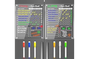 PigPotParty Acrylic Magnetic Chore Chart for Kids, Chores Checklist Reward Chart Responsibility Chart for Multiple Kids Teens Adults, 9.5x12 Clear Fridge Chore Board 2PCS with 6 Markers