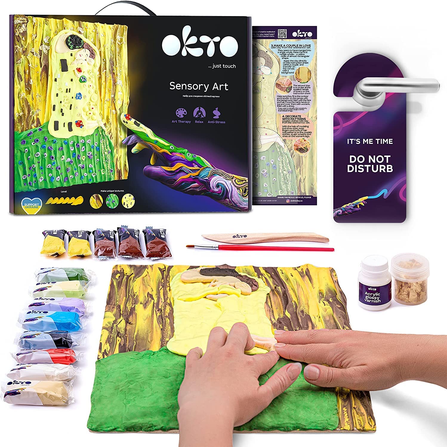 Okto The Kiss Art Craft Kits for Adults UK - Similar to Painting by Numbers for Adults, Air Dry Clay Modelling Kit, Arts and Crafts for Adults, Craft Kit, Gold