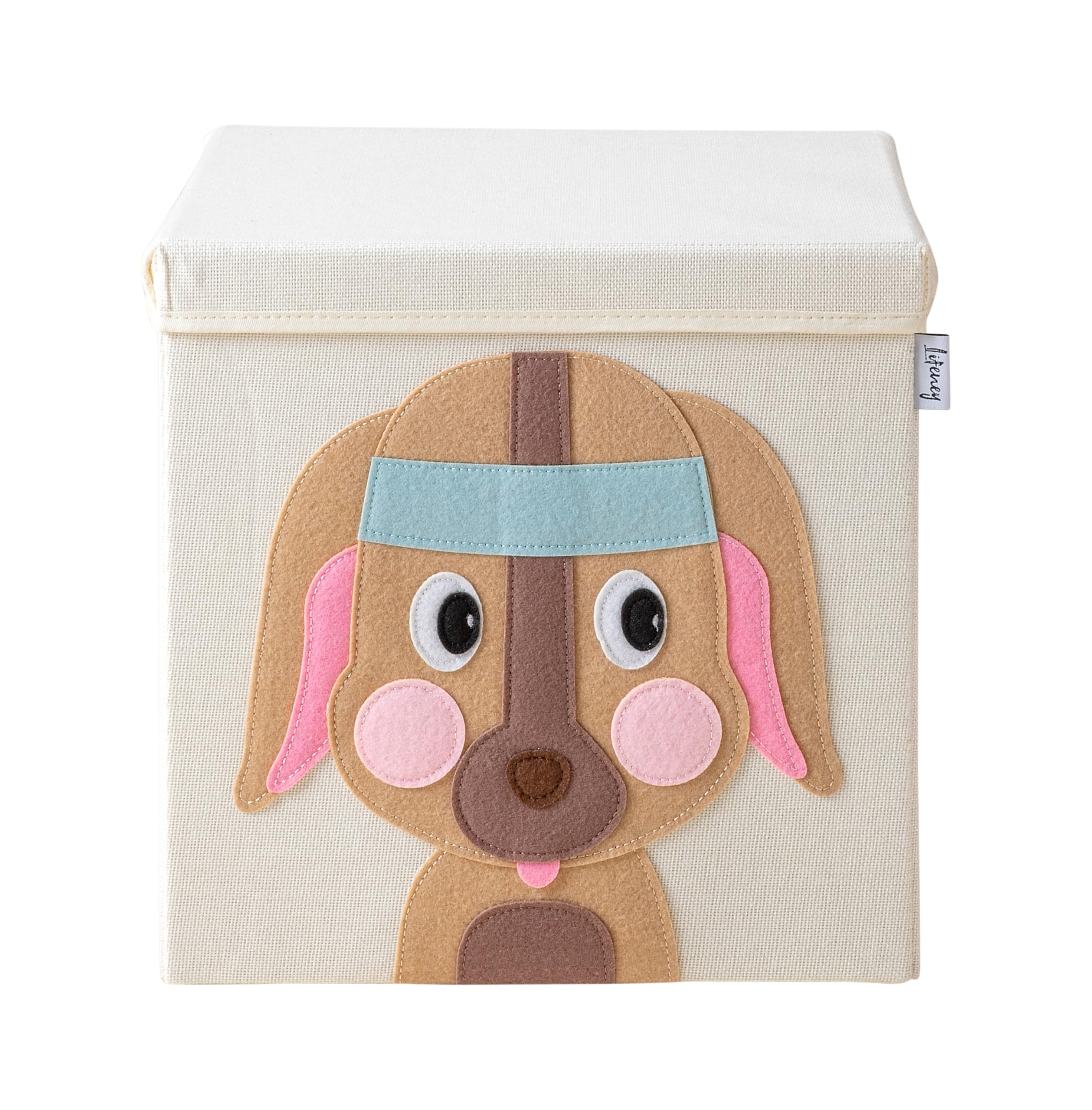LIFENEY Storage Box with Lid and Dog I Toy Box with Animal Motif Suitable for Cube Shelves I Organiser Box for Children's Room I Storage Basket Children
