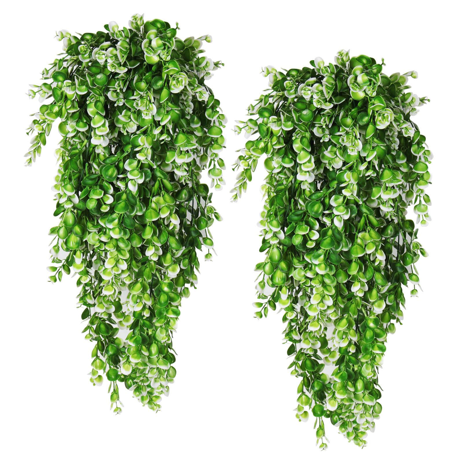 RECUTMS Artificial Hanging Plants 4Pcs Faux Eucalyptus Leaves Fake Plant Indoor Outdoor Home Decor Faux Greenery for House Room Garden Wall Patio Office Shelf Eucalyptus Decoration（White）