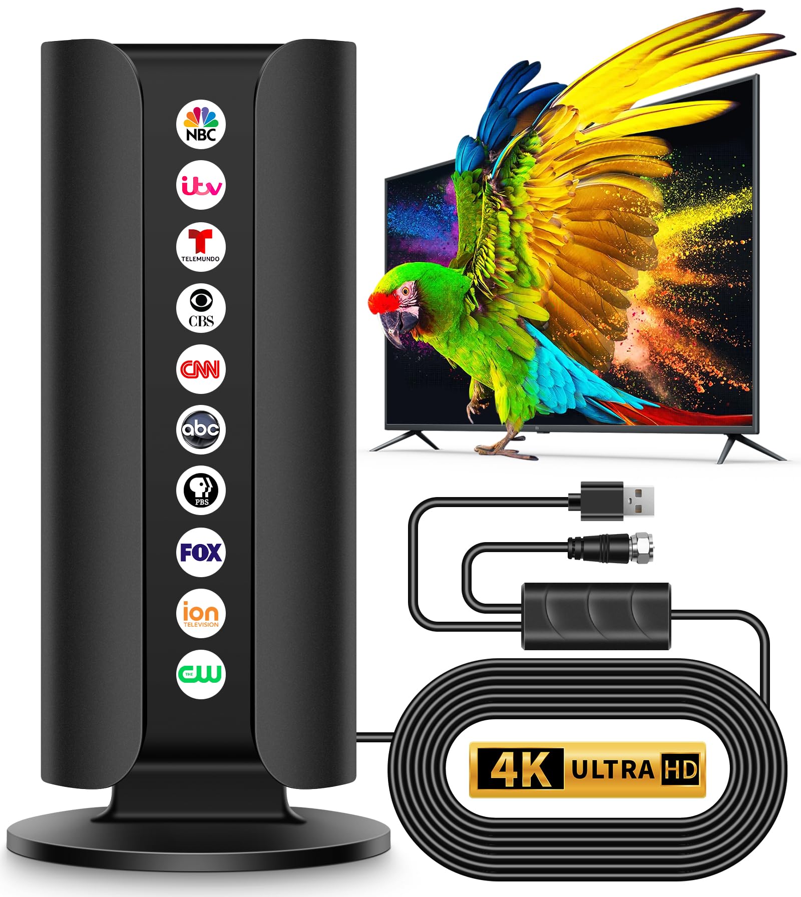 Photo 1 of 2025 Upgraded TV Antenna for Smart TV, 1800+ Miles Range Strongest Digital HD TV Antenna Indoor Ourdoor with Amplifier Signal Booster, Waterproof Design, 4K 1080p Support 360°, 32.8FT Cable