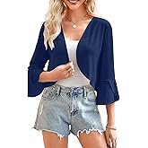 Yekaty Shrugs for Women 3/4 Sleeve Cropped Cardigan Lightweight Summer Sheer Bolero Shrug for Dresses