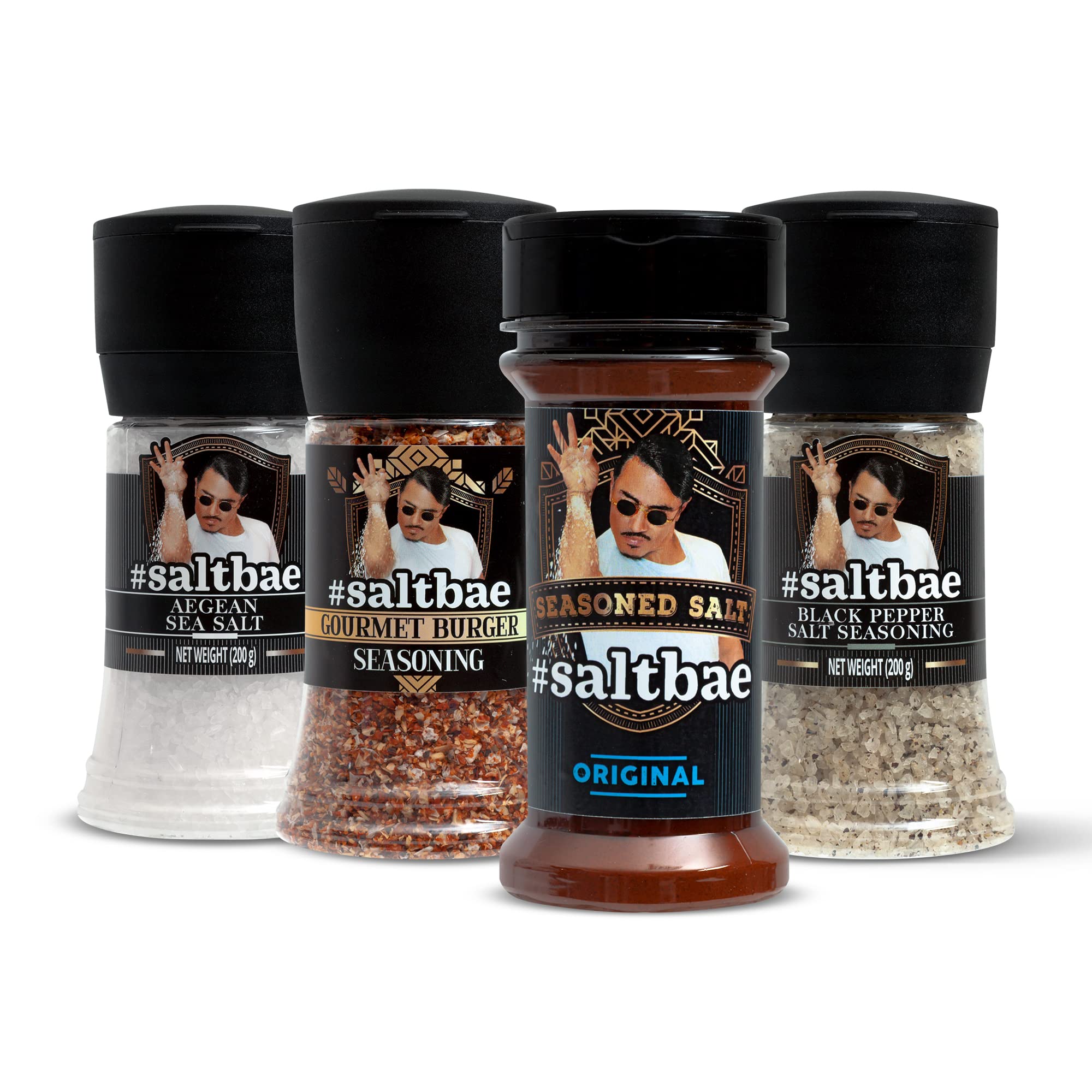 SaltBae Miami Salt & Seasonings gourmet set – 4 pcs high quality seasonings for any cook or grillmaster - ideal as giftset for a BBQ party - create your steak in Miami style