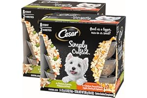 Cesar Simply Crafted Wet Dog Food Toppers for Dry Food, Chicken, Carrots, Potatoes & Peas and Chicken, Sweet Potato, Apple, Barley & Spinach Meal Topper Variety Pack, 1.3 oz. Tubs, 8 Count (Pack of 2)
