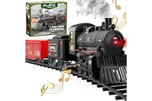 MindPal Train Set, Electric Train Toys with Smoke, Lights & Sound, Train Set for Under Christmas Tree with Steam Locomotives, Cars and Tracks, Christmas Train Toys for 3 4 5 6 7+ Years Old Kids