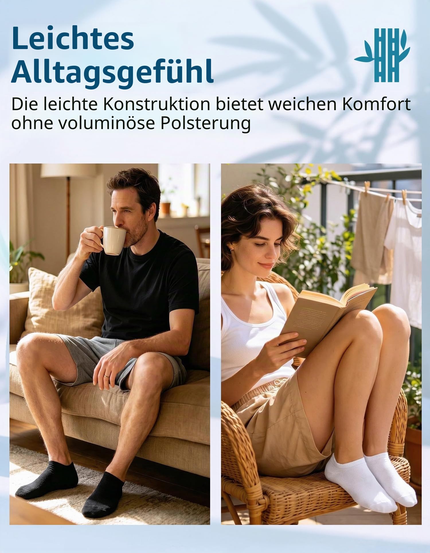 CLOSEMATE 6 Paar Herren & Damen kurze Bambussocken für Sneaker Gr. 43-46 6