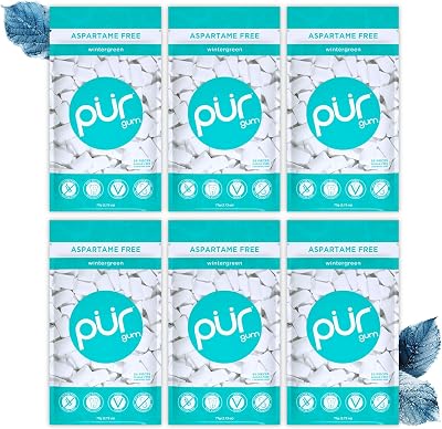 PUR Gum Sugar Free Wintergreen Xylitol Vegan 55 Pieces Pack of 6
