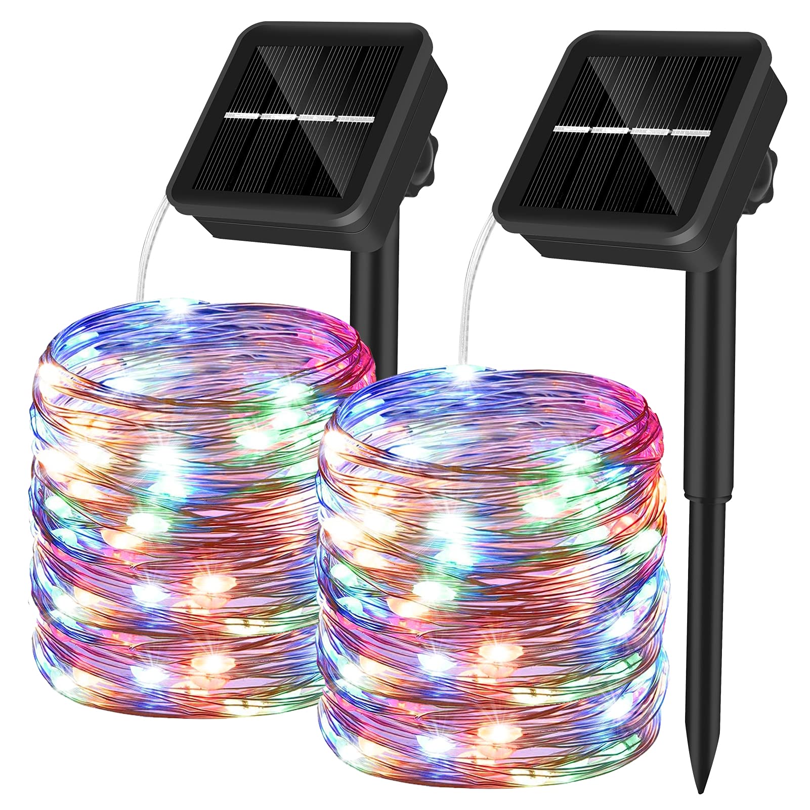 Yizhet Solar String Lights, 2 Pack 33Ft/10M Solar Fairy Lights Outdoor with 100 LED & 8 Modes Waterproof Copper Wire Solar Garden Lights for Christmas Outdoor Patio Yard Party Wedding (Colorful)