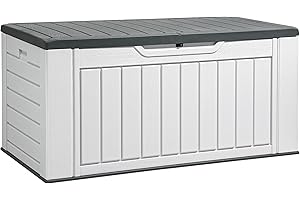 DWVO XL 160 Gallon Large Deck Box, Waterproof Outdoor Storage Box for Patio Furniture Cushions, Garden Tools and Pool Supplies,Weather Resistant Resin, Lockable, Light Grey