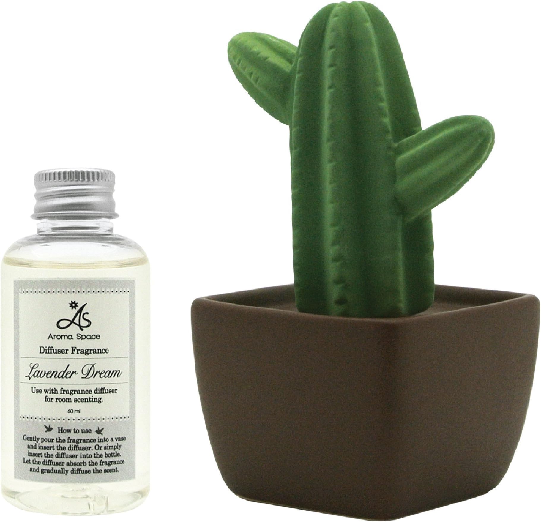 Aroma Space Lively Breeze Ceramic Diffuser Gift Set - Mexi Cactus & Lavender Dream Fragrance